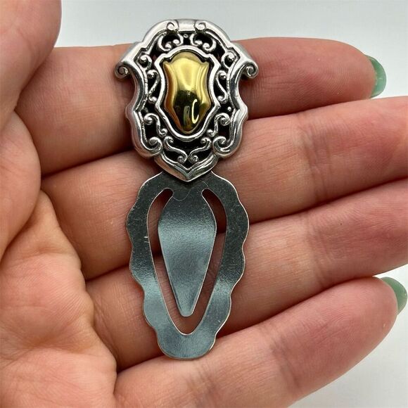 Brighton Two-Tone Gold and Silver Tone Scroll Bookmark Clip Rectangle Shape - Picture 3 of 7